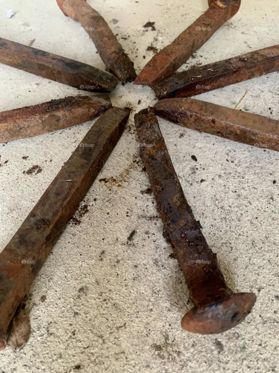 Rusted railroad spikes 