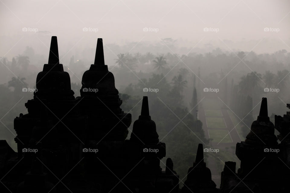 View from the Borobudur temple in Central Java, Indonesia 