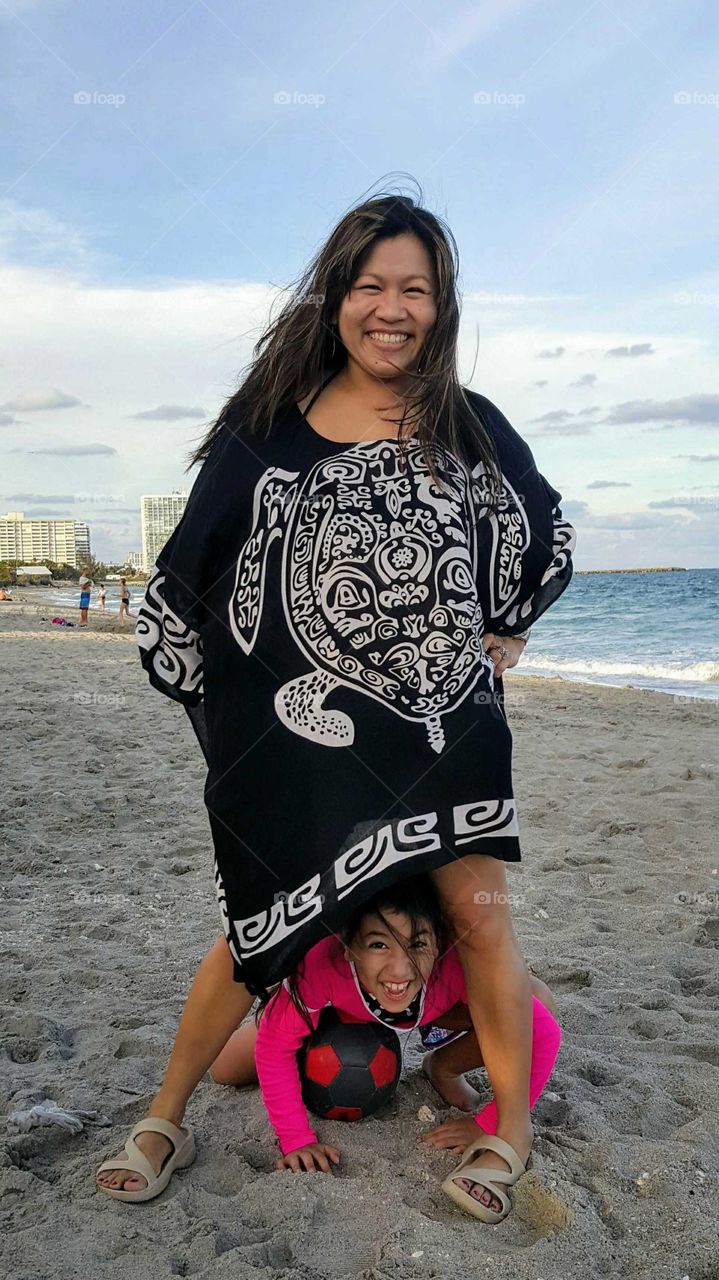 Fun at the beach with the master photo bomber!