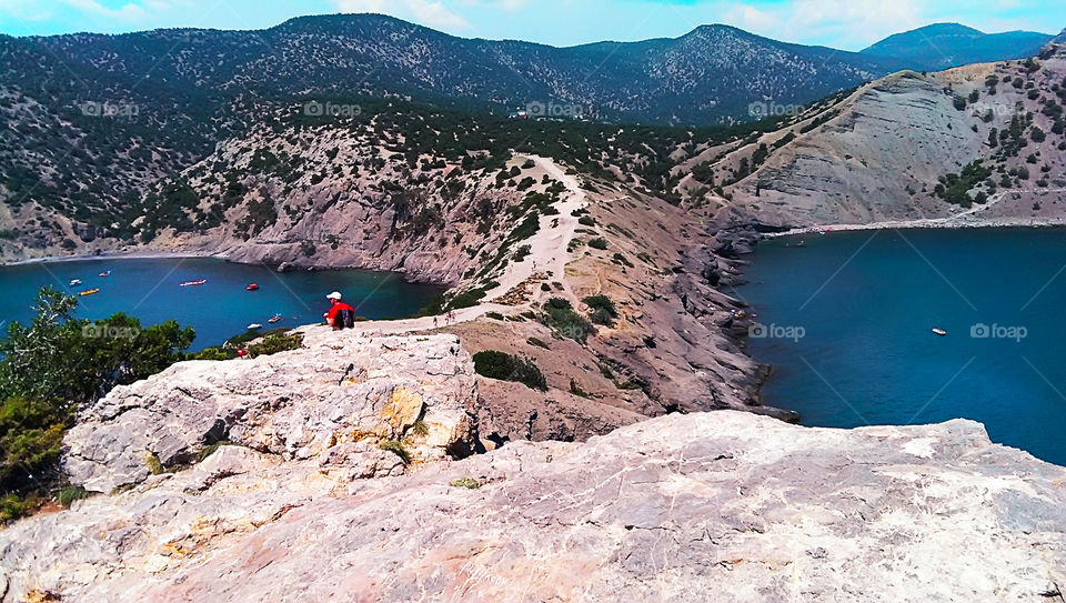 Beautiful mountains view with sea and skyline in Crimea