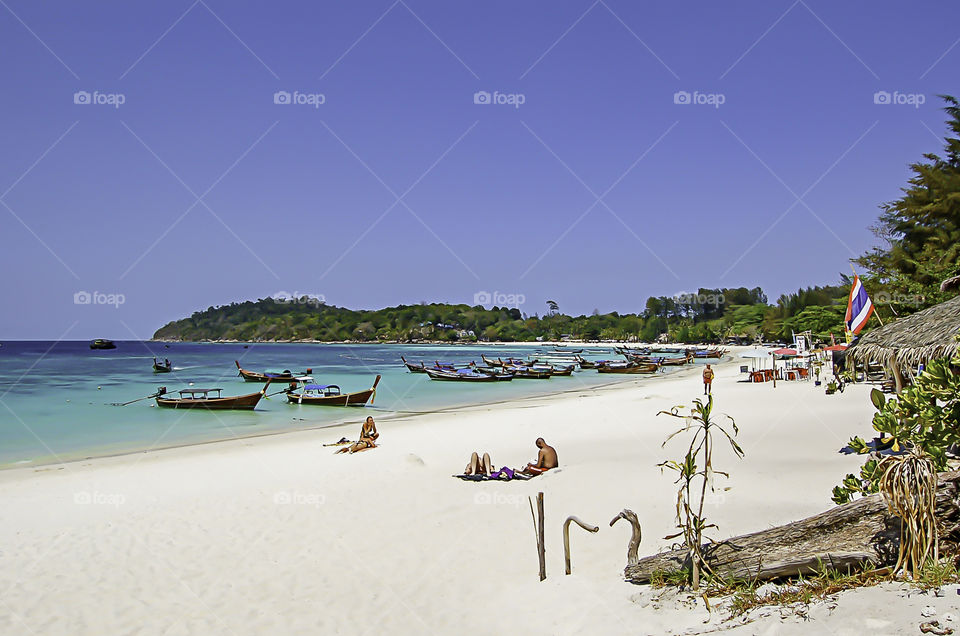 The beauty of the summer sea and the ship on the beach , Koh Lipe , Satun in Thailand.