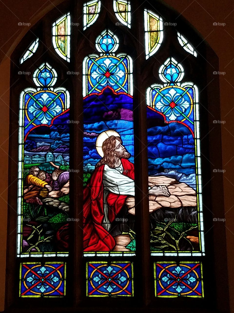 Stained Glass Window of Jesus Praying in the Garden of Gethsemane