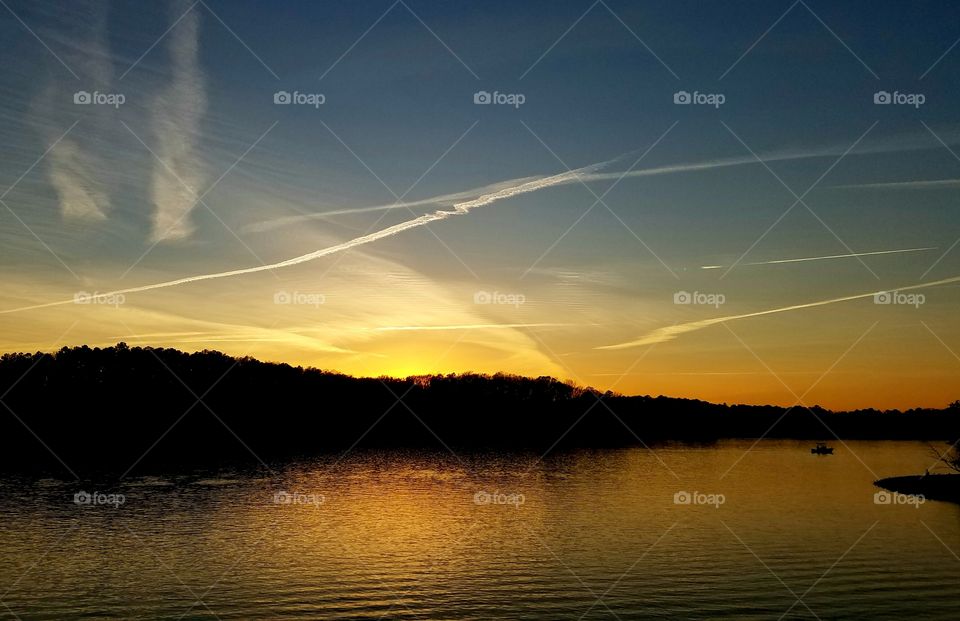 amazing sunset over lake.