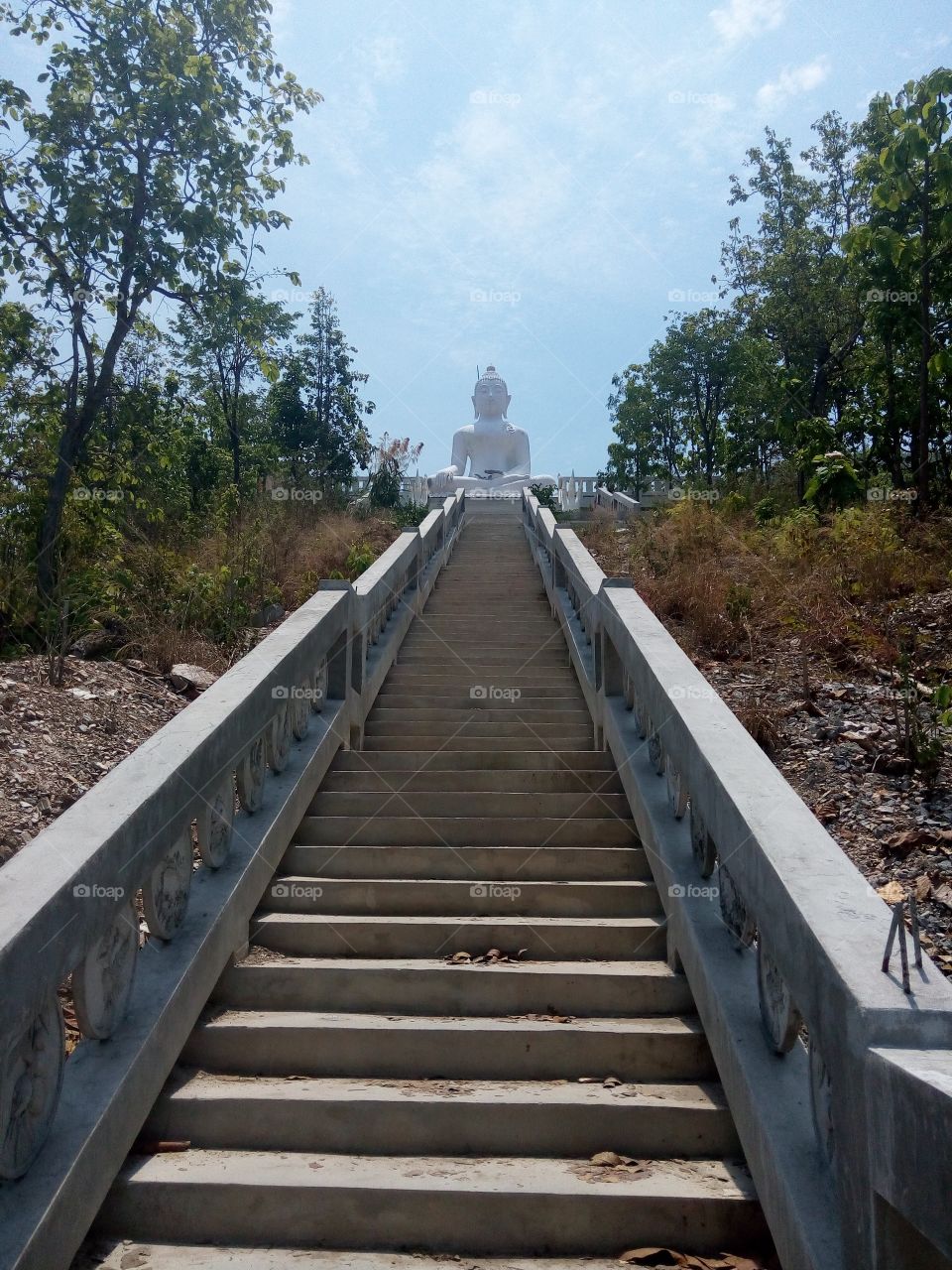 Stairs to White Buddha in Thailand