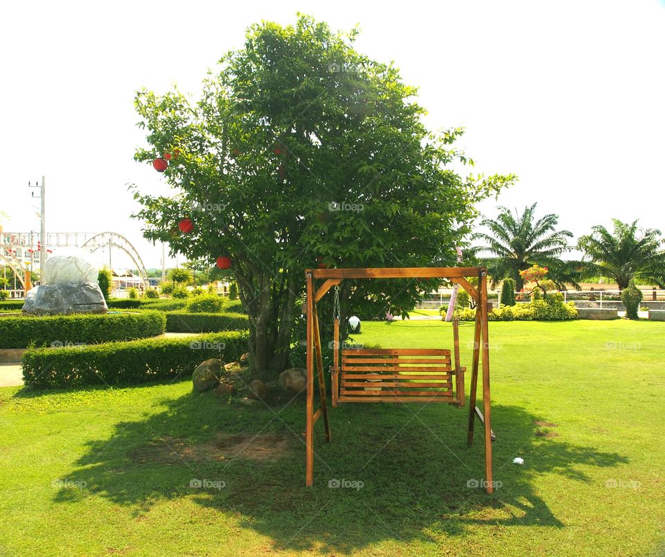 Empty swing in the garden