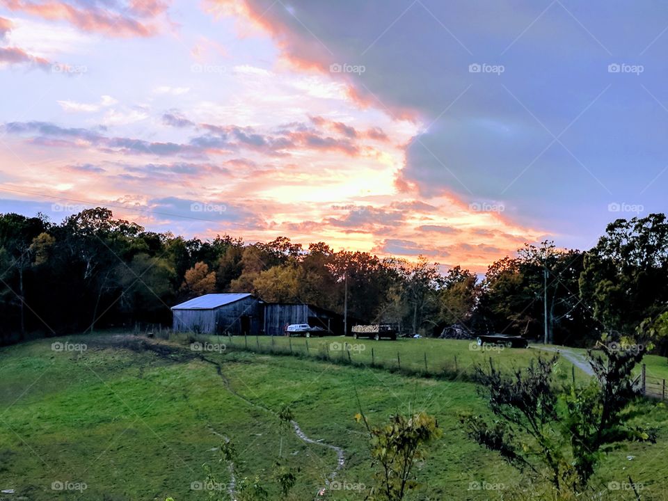 sunset on the farm