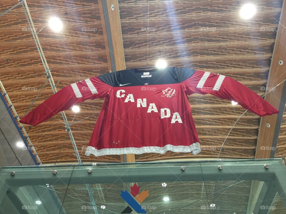 Large Canadian hockey jersey - soaring above the rink!  