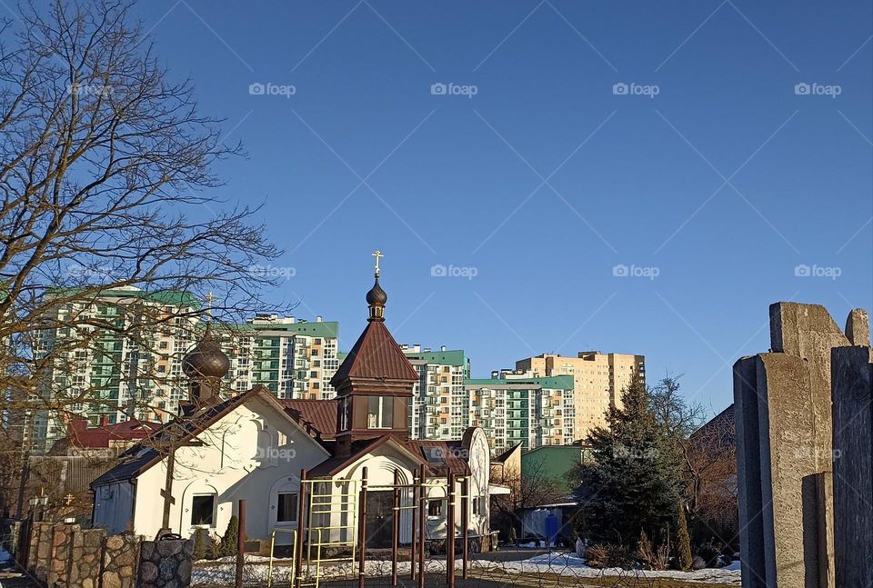 street view architecture landscape blue sky background