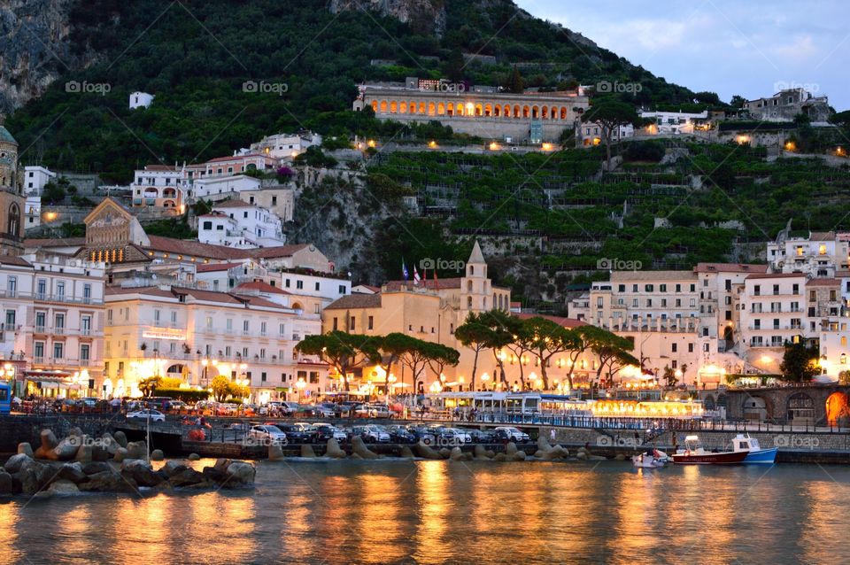 view of Amalfi from the boat