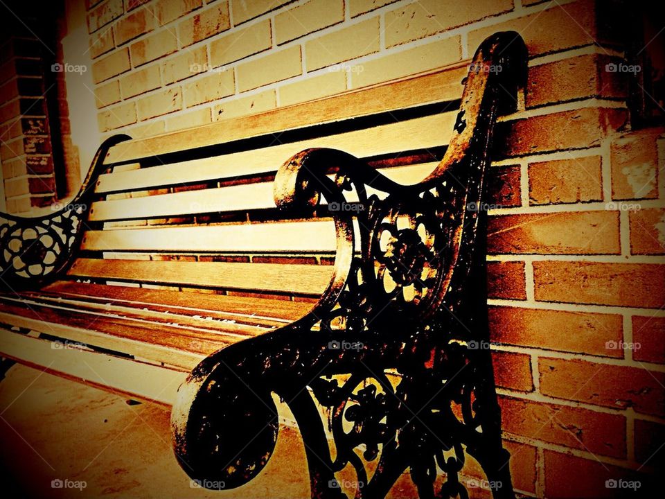Antique bench and bricks
