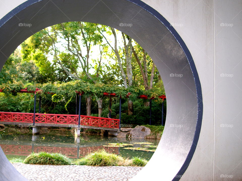 view through tunnel on Chinese garden