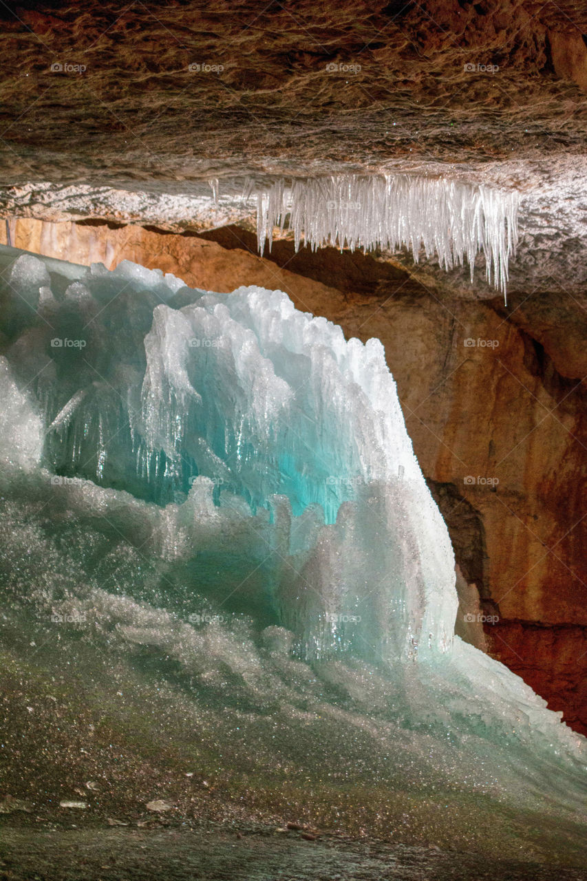 View of frozen waterfall in Salzkammergut, Austria