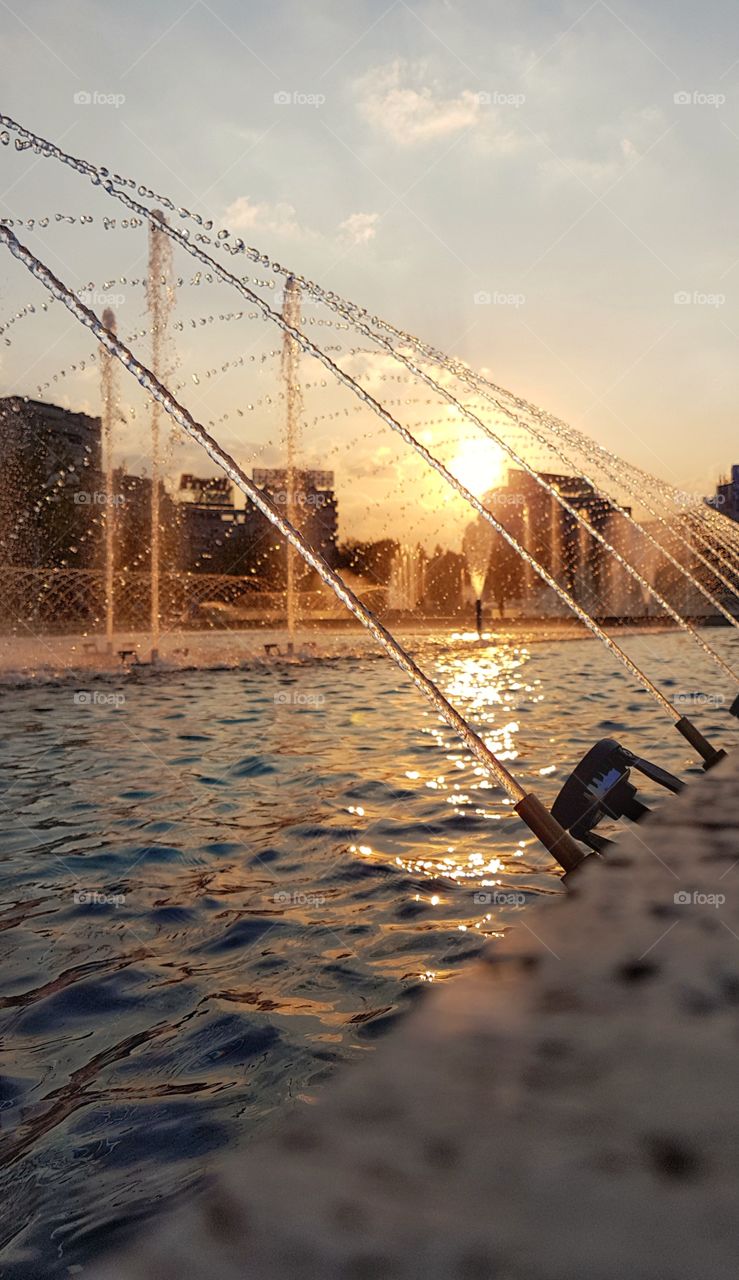 Evening fountain jets