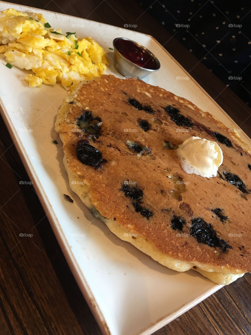 Blueberry Pancake and Eggs