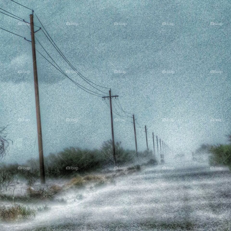 Rainstorm. A rainstorm on a deserted two lane highway