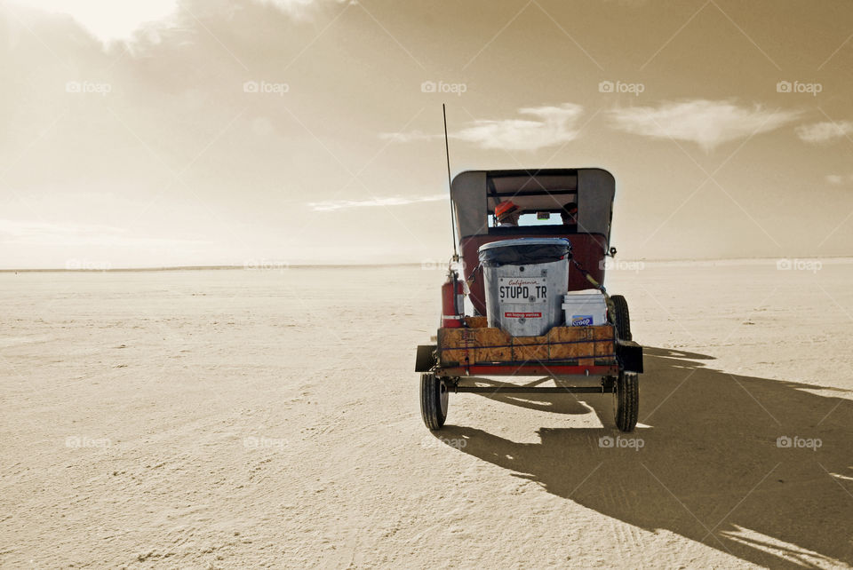 Trash collector during Speed Week at the BonneVille Salt Flats