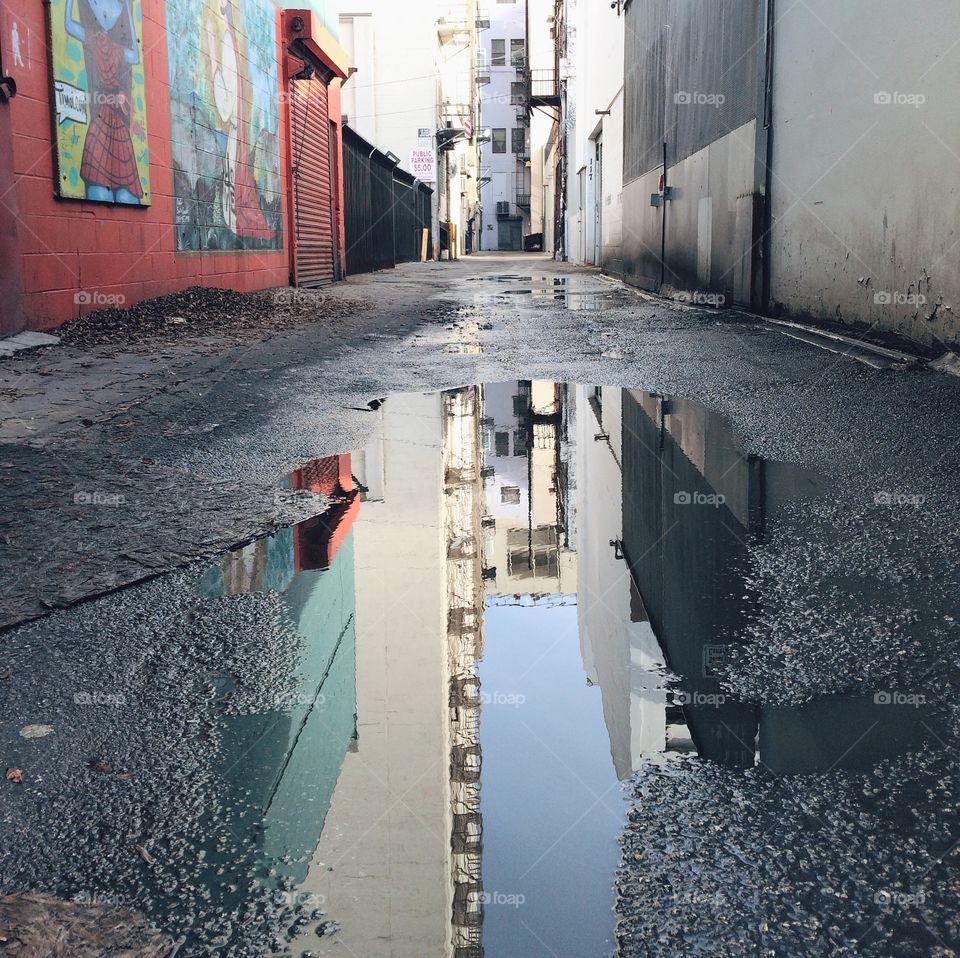 Reflections in a colorful alley. 