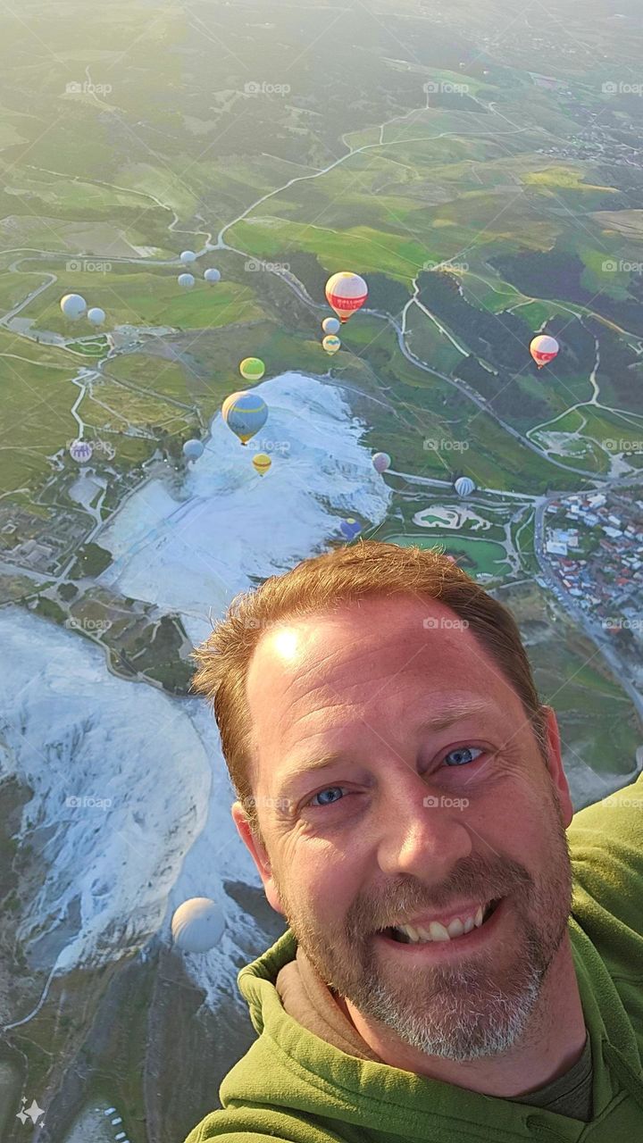 from high above hierapolis and Pumakkale Turkey in hot balloon