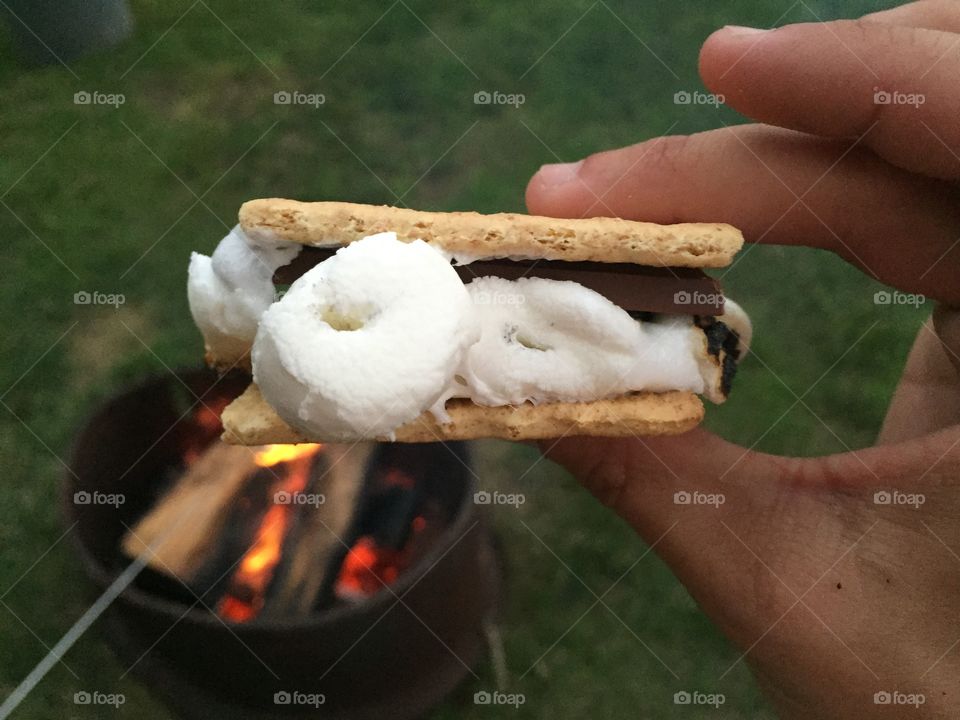 Camping and making Smores 