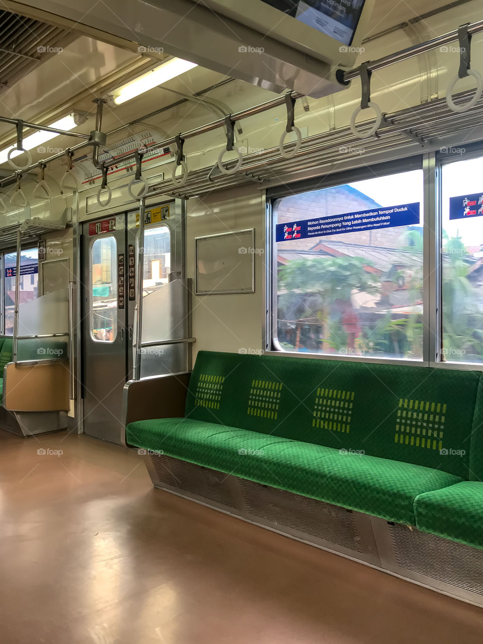 Empty seat of city train, for many people are working from home during pandemic, less people still come to the office regularly