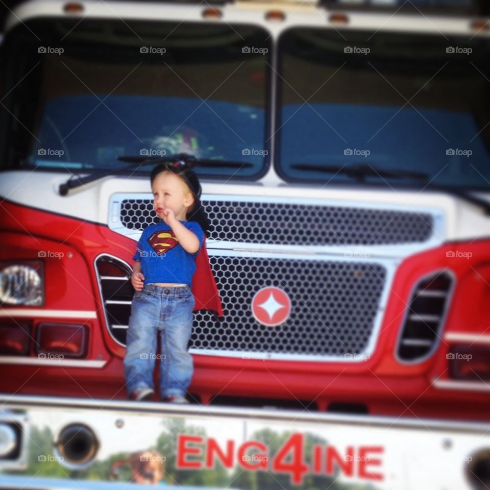 Fire truck and superman