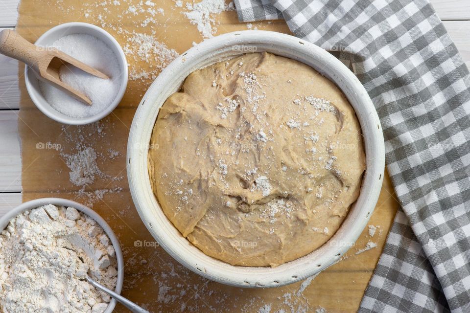 dough for bread in a proofing basket