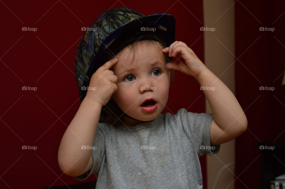 Child in a unique helmet