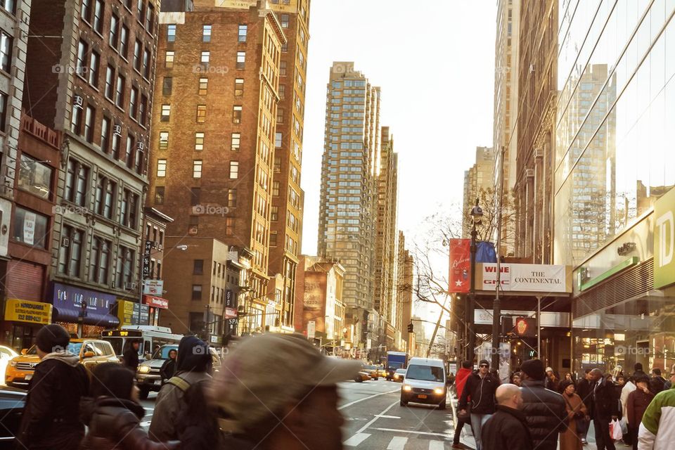 Urban life in Manhattan on a cold but sunny winter day 