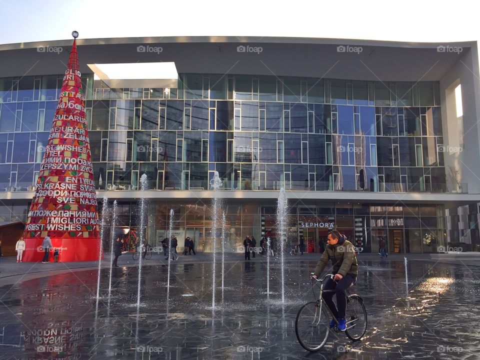 Strange fountain in the financial district of Milan 