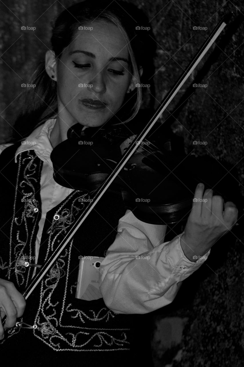Female Violin Player.Black & White