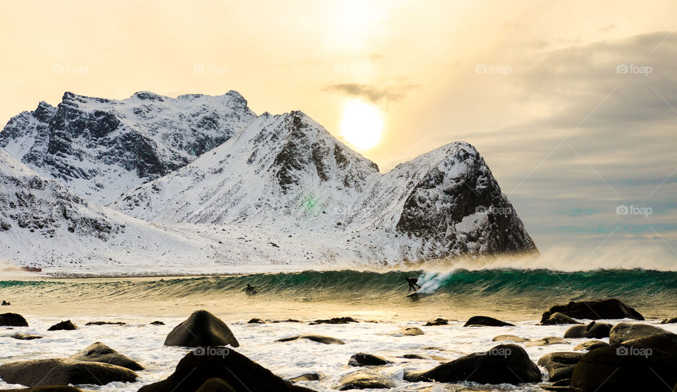 Surfing at unstad during winter