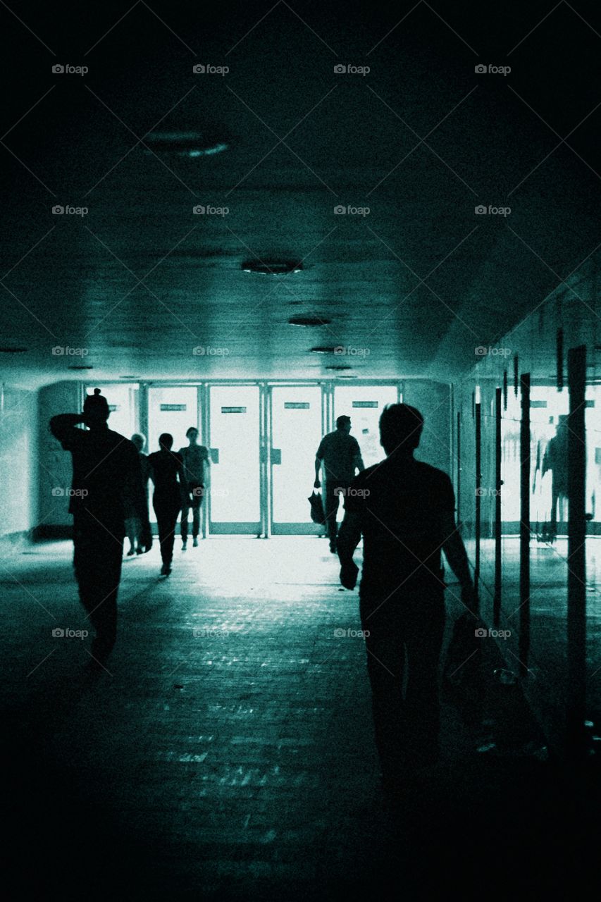 People in the underground tunnel in Moscow, Russia