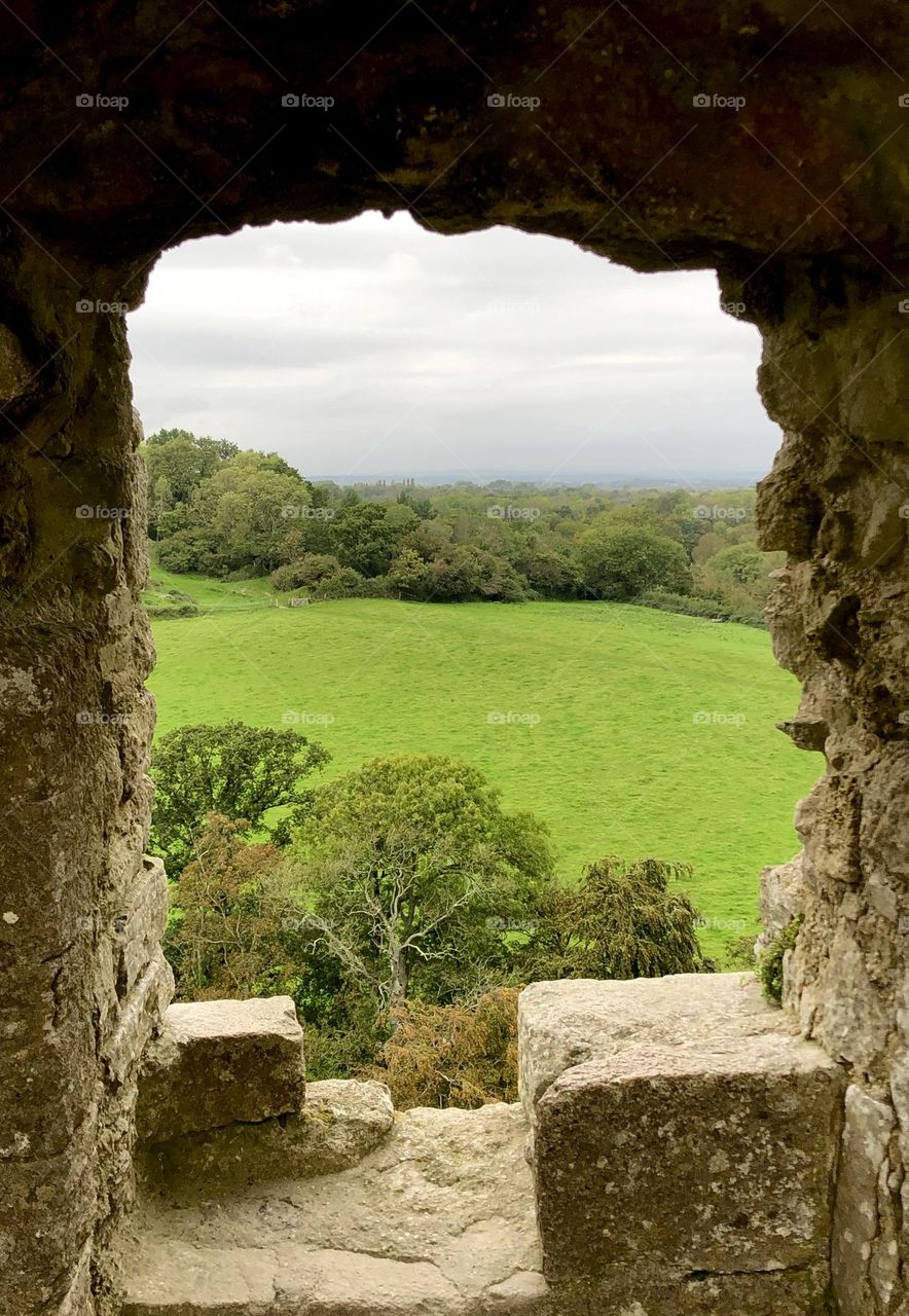 Countryside through castle window