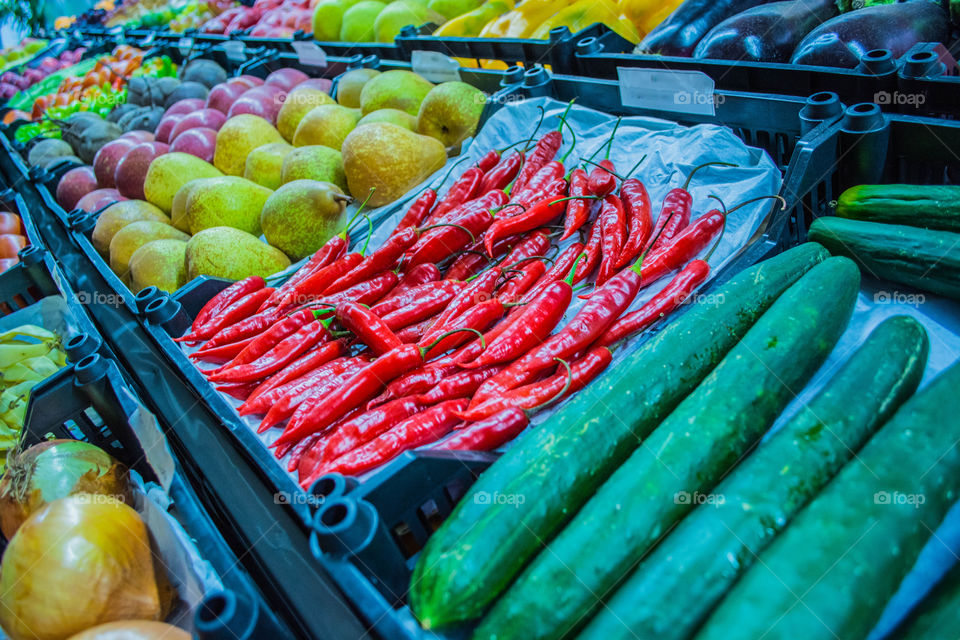 Fresh fruits and vegetables at organic fair