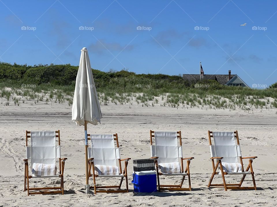 Chairs lined up on the beach