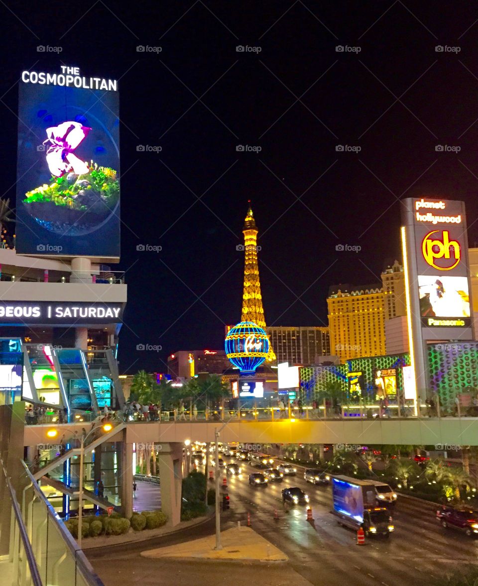 Las Vegas Strip. Night time shot of Las Vegas Strip hotels