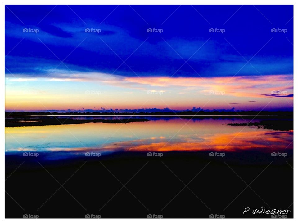 Lake Down Blue Sunset