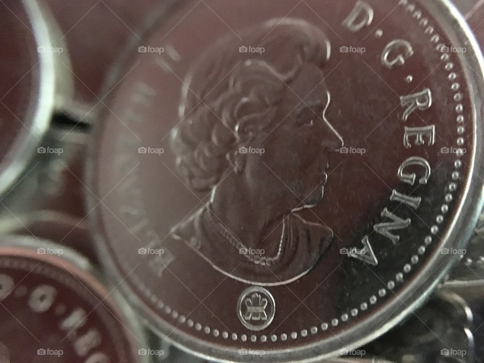Canadian quarter macro closeup.