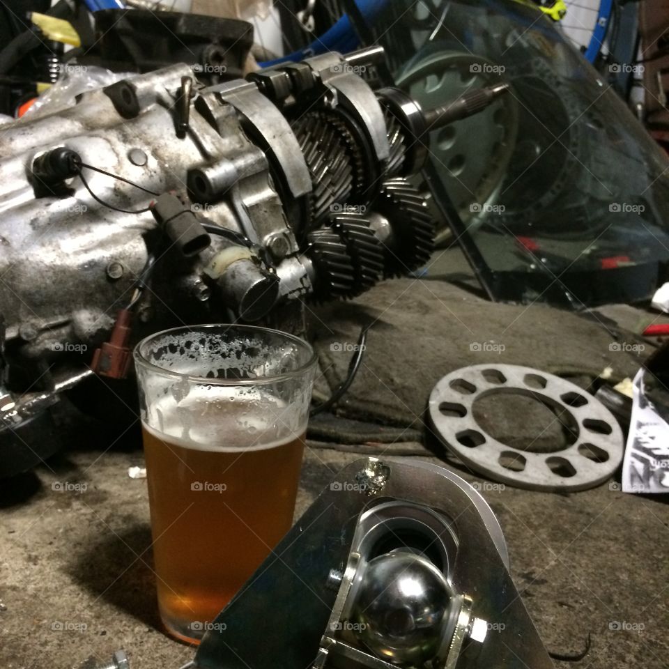 Long night with the racecar. Working on the racecar and enjoying a nice cold IPA