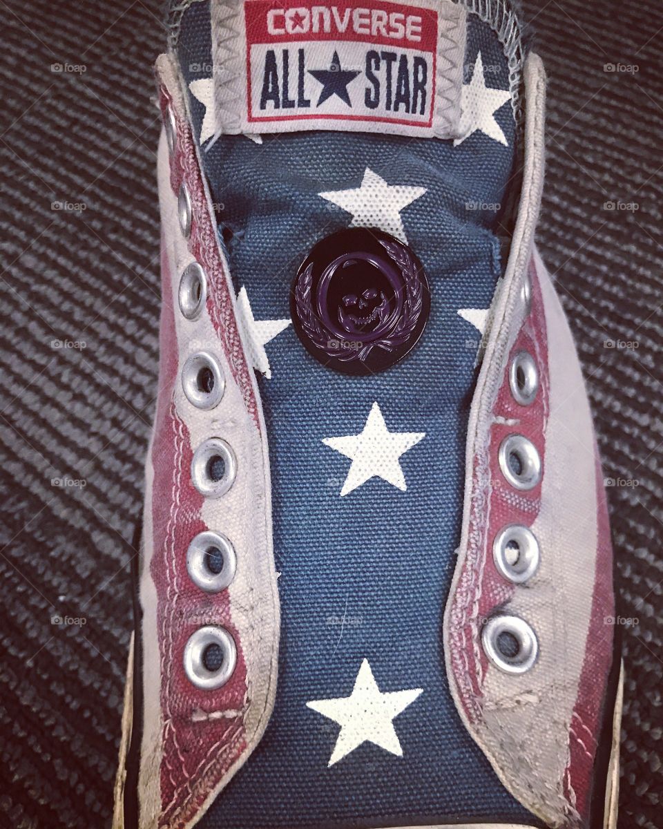 American flag Converse shoes with Skelecorps pin
