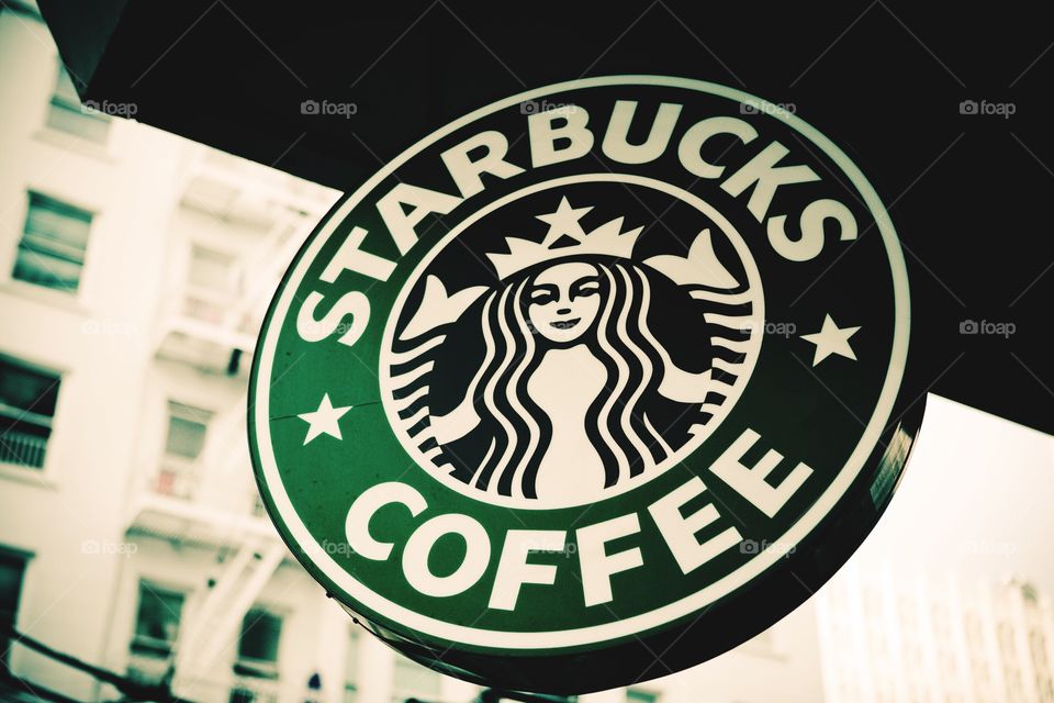 Starbucks logo inside coffee shop