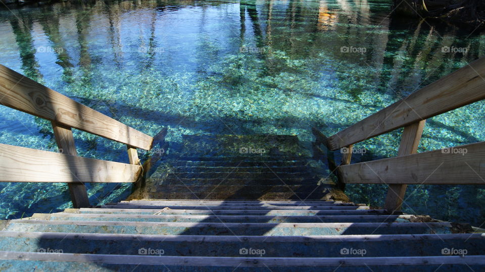 steps to the blue clear water of Ginnie Springs, Florida