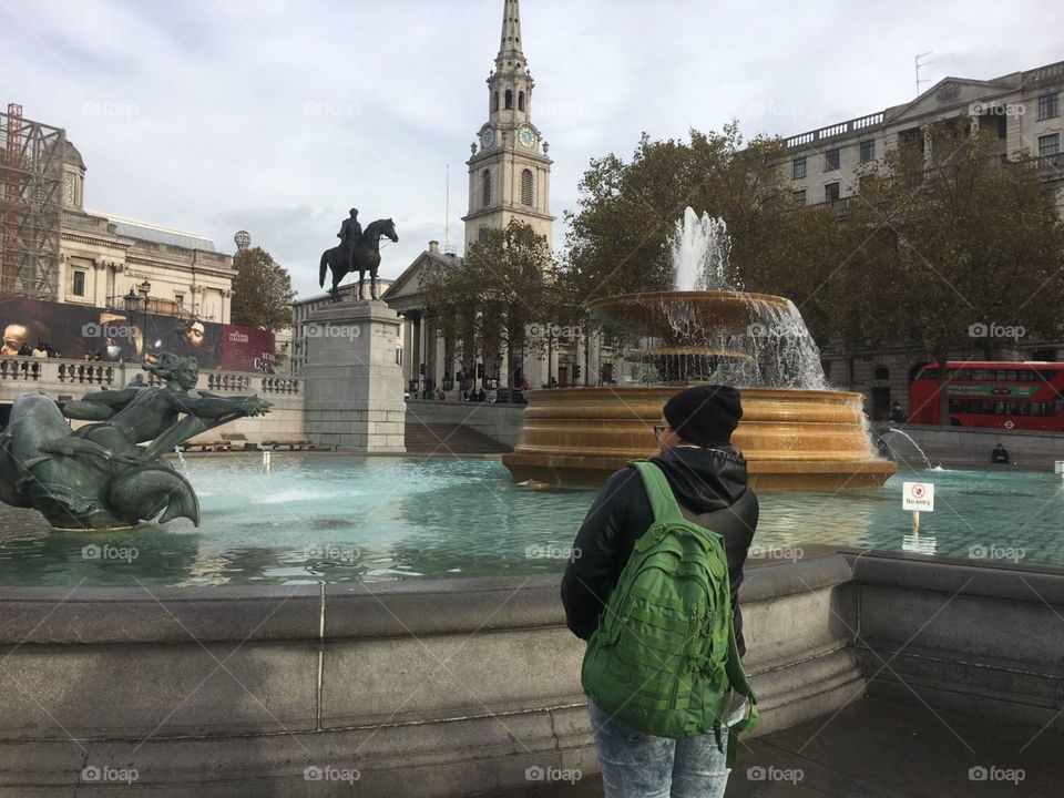 Fountain, City, People, Statue, Architecture