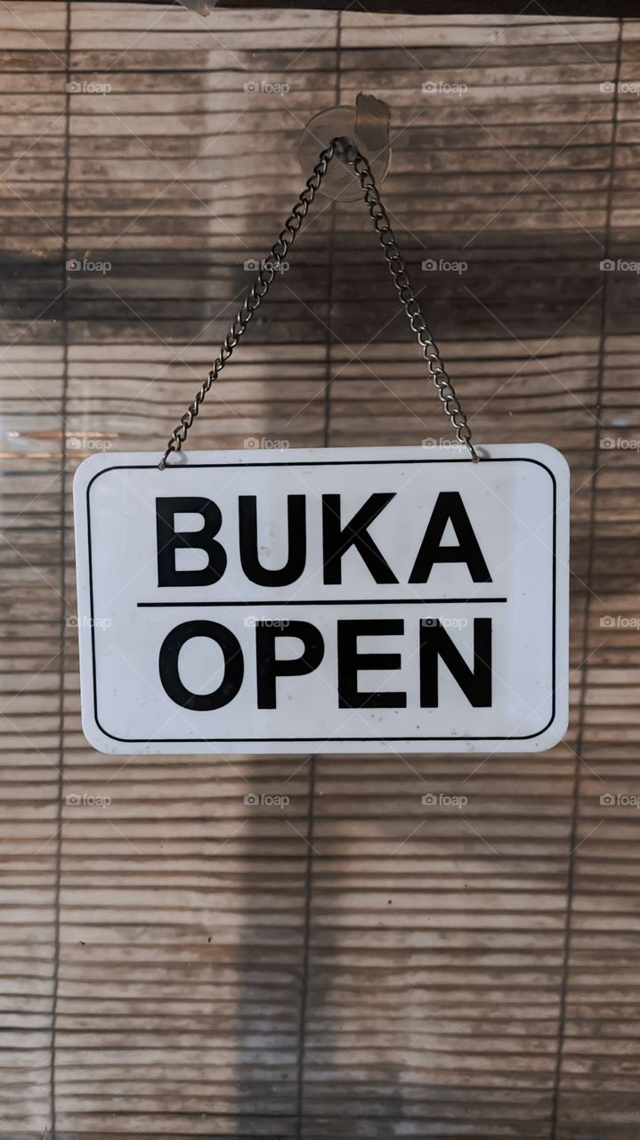 Open Closed Sign in Indonesian and English