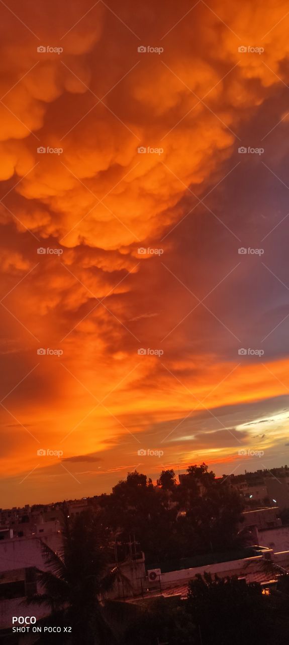 sunset red sky at puducherry lndia
