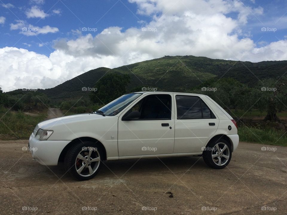 White European automobile in the countryside 