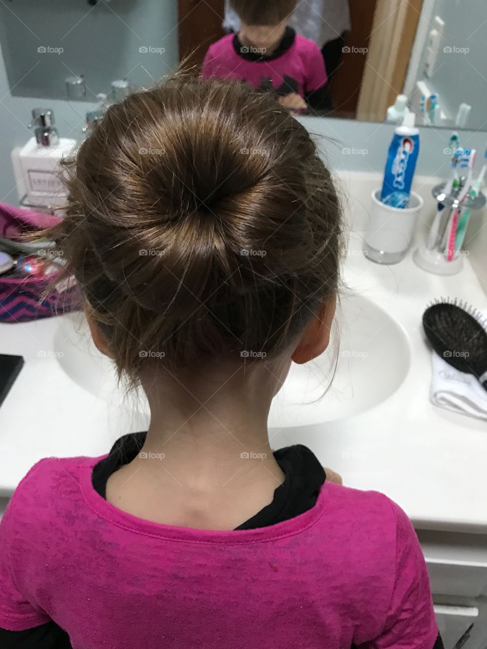 Hair in bun