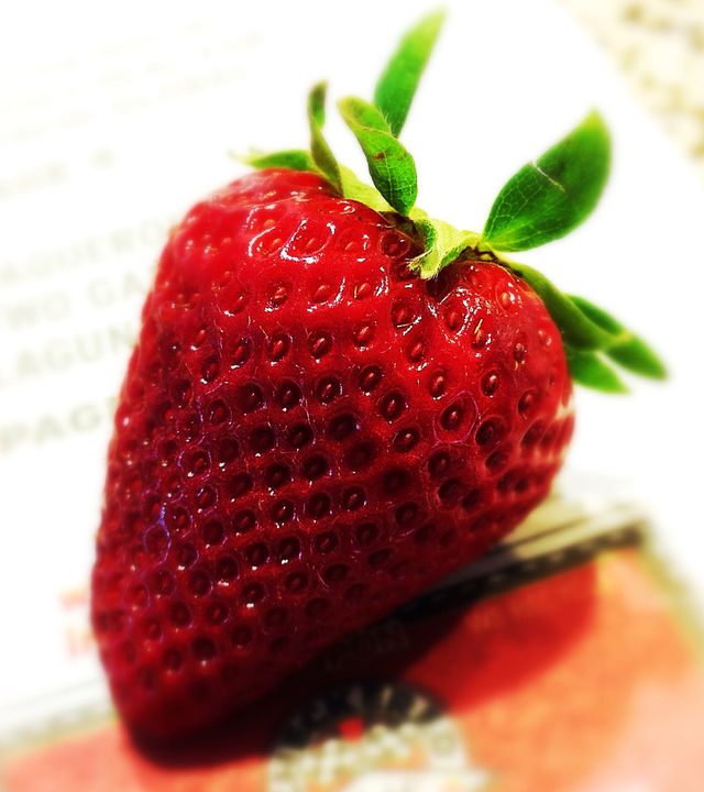 closeup red strawberry fruit by mrpicasso2