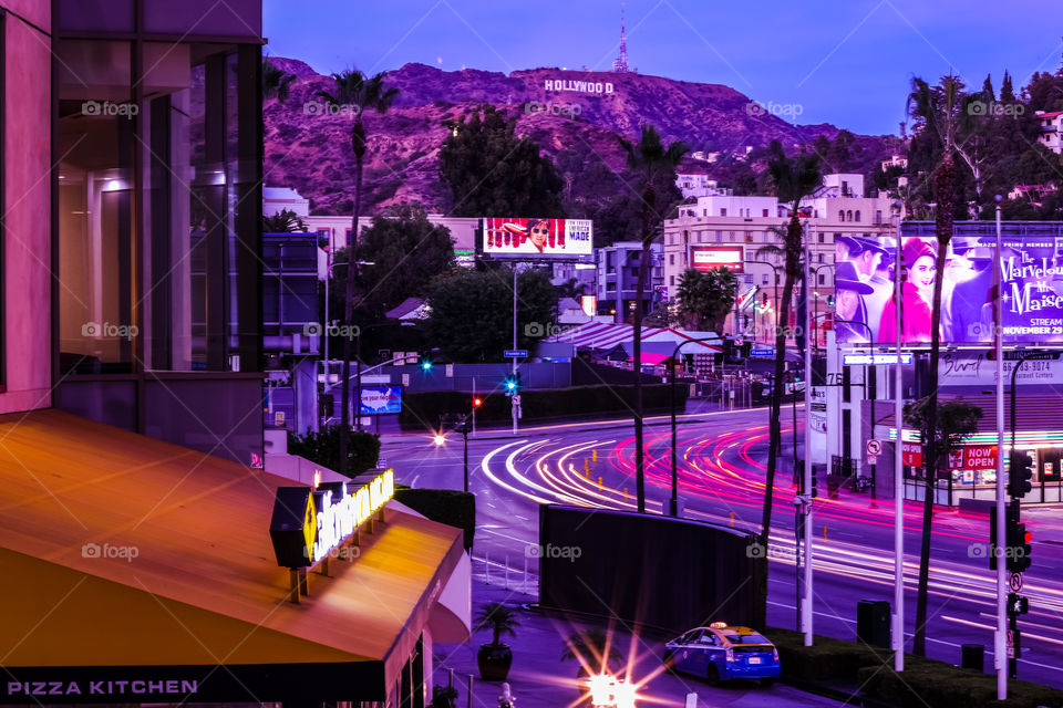 Another view of the Hollywood sign. This time with the surrounding buildings and the traffic in long exposure. 