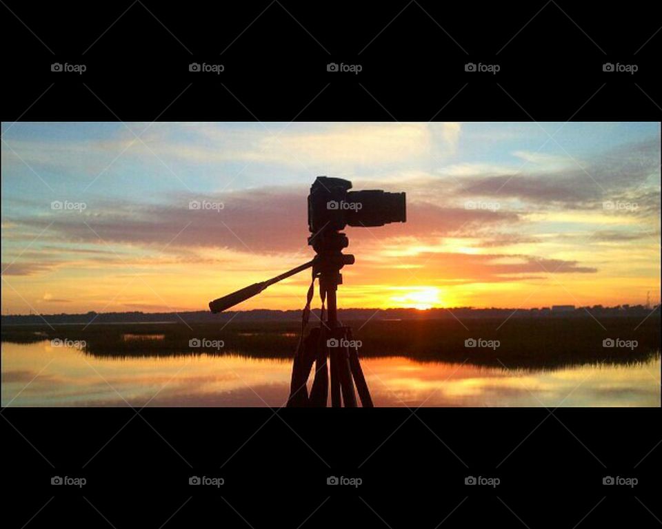 Camera in the sunset